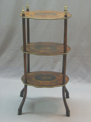 A 19th Century French inlaid marquetry 3 tier etagere with gilt mounts 15"