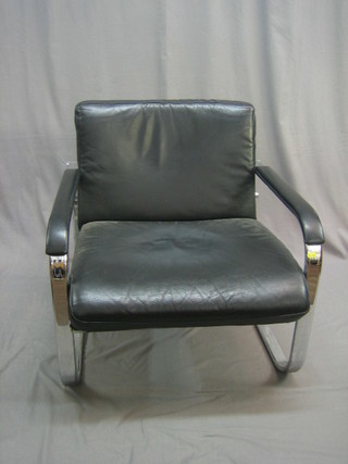 A pair of Designer chrome and leather armchairs