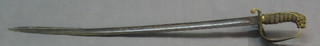 A 19th Century court sword with gilt grip and wire handle, having a 27" stiletto blade