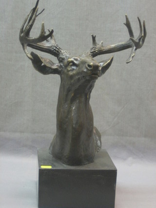 A 20th Century reproduction bronze head and shoulders portrait bust of a Stag 18"