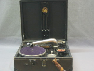 A portable manual gramophone
