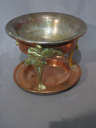 An Eastern copper and brass "incense burner" raised on a turned stand 7"