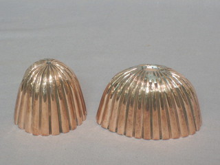2 19th Century oval reeded copper jelly or chocolate moulds 3" and 1 other 2"