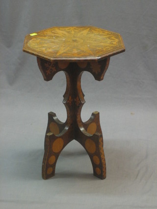 A Victorian octagonal poker work occasional table, the base marked Jan 1892 (slight damage to base) 13"