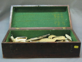 A 19th Century rectangular mahogany box with hinged lid  containing a large collection of various 19th Century pierced metal stencils