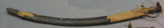 An 18th Century Turkish sabre with 33" curved blade and complete with wooden scabbard
