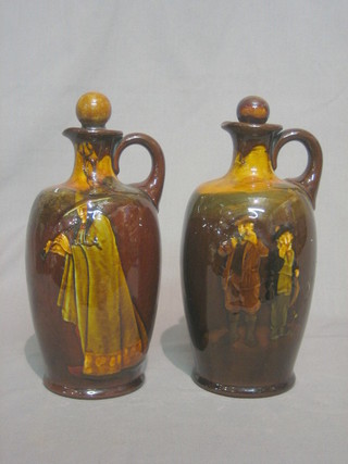 A pair of Royal Doulton jugs 1 for B L Scotts Whisky decorated fishermen (chipped to base) the other decorated the Pied Piper 8"