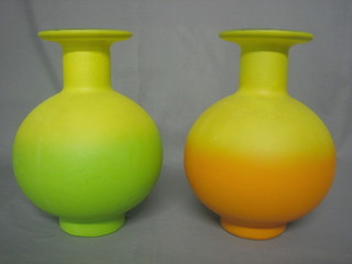 A pair of 1960's yellow glass vases 14"