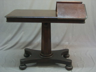 A William IV mahogany adjustable reading table of rectangular form, raised on a chamfered column with triform base 36"