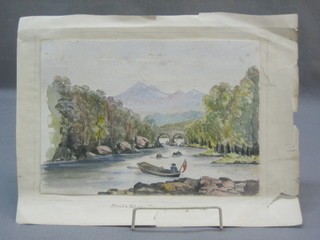 19th Century watercolour drawing "Dealers Island Kalarney" 7" x 10" and 1 other "Peebles Bridge" 4" x 6", mounted together