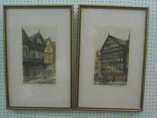 Ater Monk, a pair of coloured etchings "Bishop Lloyds Palace Chester" and "Billet Chester" 12" x 7" signed in the margin
