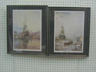 After W L Wylie, a  coloured print "Crossing The Main Yard of HMS Victory 1923" and 1 other "HMS Victory Circa 1900" 12" x 9"