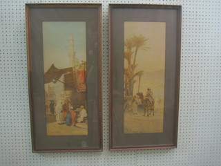 After O Pilny, a pair of Egyptian coloured prints "Bazaar and Oasis Scenes" 24" x 9"