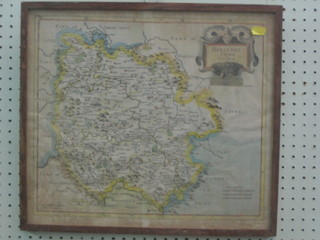 A Robert Morden map of Hereford sold by Abel Swale 15" x 17" (some light staining) contained in an oak frame