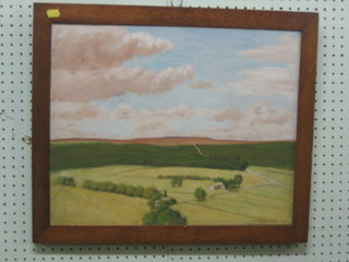 A D Holdsworth, oil on canvas "Downland Scene with Barn"  15" x 9 1/2" signed and dated 1932 (some patches)