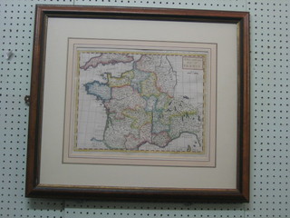 A coloured map "New and Correct Map of France Rapins History" 11" x 14", the reverse with old Church Galleries label