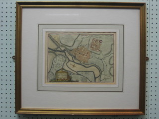 An 18th Century town map of "Boulogne" 8" x 11" the reverse with old Church Galleries label