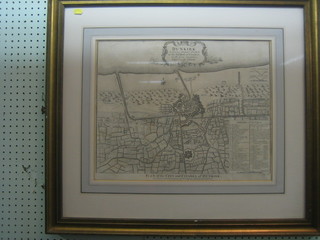 An 18th Century black and white map of Dunkirk, the reverse with old Church Gallery label  15" x 19"