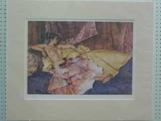 A limited edition Russell Flint print "Reclining Girl" 13" x 19 1/2", unframed mounted on cardboard