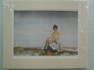 A limited edition Russell Flint print "Seated Girl" 17" x 24", unframed mounted on cardboard
