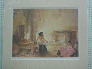 A limited  edition Russell Flint print "Two Standing Girls" 19" x 26", unframed mounted on cardboard