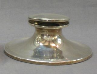 A circular silver capstan  inkwell with hinged lid, Birmingham 1926 by Walker & Hall 6"