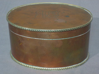 A 19th Century oval silver plated caddy with rope edged border, the lid monogrammed 6 1/2"