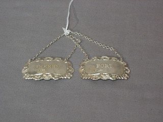 2 modern silver decanter labels "Port and Sherry"