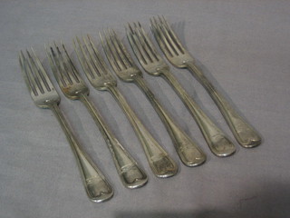 A set of 6 Victorian silver Old English thread pattern pudding forks, London 1860, 11 ozs