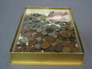 A collection of various old coins and bank notes etc
