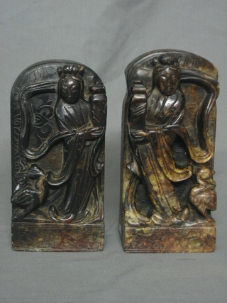 A pair of 19th Century carved soap stone figures 6"