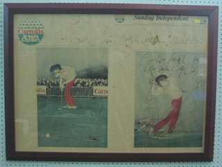A framed and glazed front page of the Sunday Independent, Sunday August 14th 1983 signed and dedicated by Ralph Steadman and also signed by Seve Ballesteros  22" x 32"