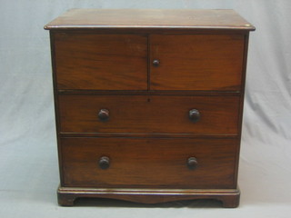 A Victorian D shaped mahogany tall boy, fitted a double cupboard above 2 long drawers with tore handles, raised on bracket feet, 36"