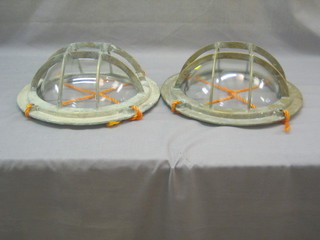 2 brass and glass bulk head lamp cases 11"