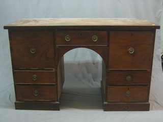 A Georgian mahogany pedestal sideboard, fitted 1 long drawer flanked by 4 short drawers 56"