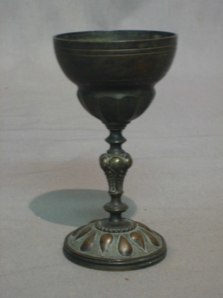 An embossed bronze goblet possibly by Thomas Bamford, 5 1/2"