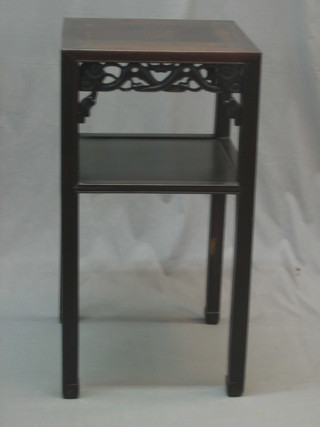 A 19th Century square 2 tier Padouk wood jardiniere stand 16"