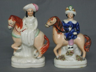 A pair of Staffordshire figures of Horse Women 6" (1 with slight crack to back) 6"