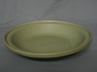 A 15th Century  Celadon circular bowl, the base with old label 11"