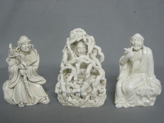 3 oriental blanc de chine figures of Sages 6"
