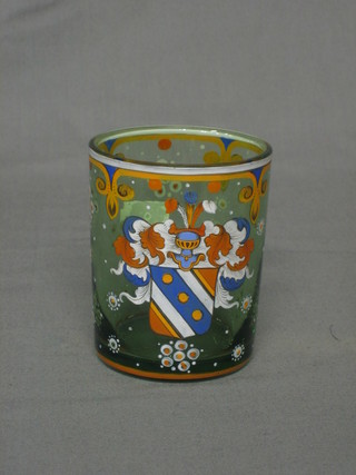 An 18th/19th Century Continental enamelled beaker with armorial decoration 3 1/2"
