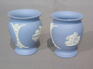A pair of Wedgwood blue jasperware vases bases marked 46, 4"