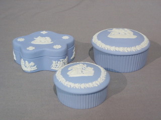3 various Wedgwood blue Jasperware trinket boxes