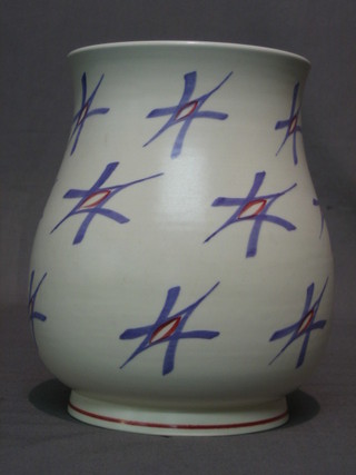 A Poole Pottery vase with stylised decoration, the base with Poole Dolphin mark and marked FSUD 8"