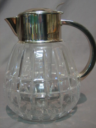 A insulated glass vase with silver plated mount 9"