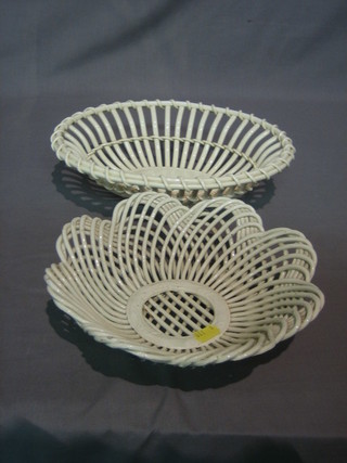 An oval white glazed ribbonware bowl 11" and 1 other 9 1/2"