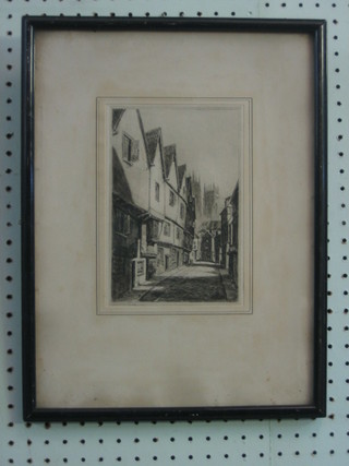Preston Cribb, an etching "Street Scene York?" 8" x 5"