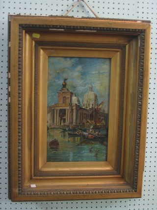 A 19th Century oil painting on board "Venetian Scene with Buildings and Boats etc" dated 1898 15" x 9"