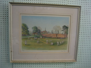 After James Tonyth?, a limited edition coloured print 500/500 "Cuckfield Cricket Club" 12" x 17"