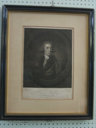 An 18th/19th Century monochrome print after Reynolds "Charles Bumbury" 10" x 9" contained in a Hogarth frame